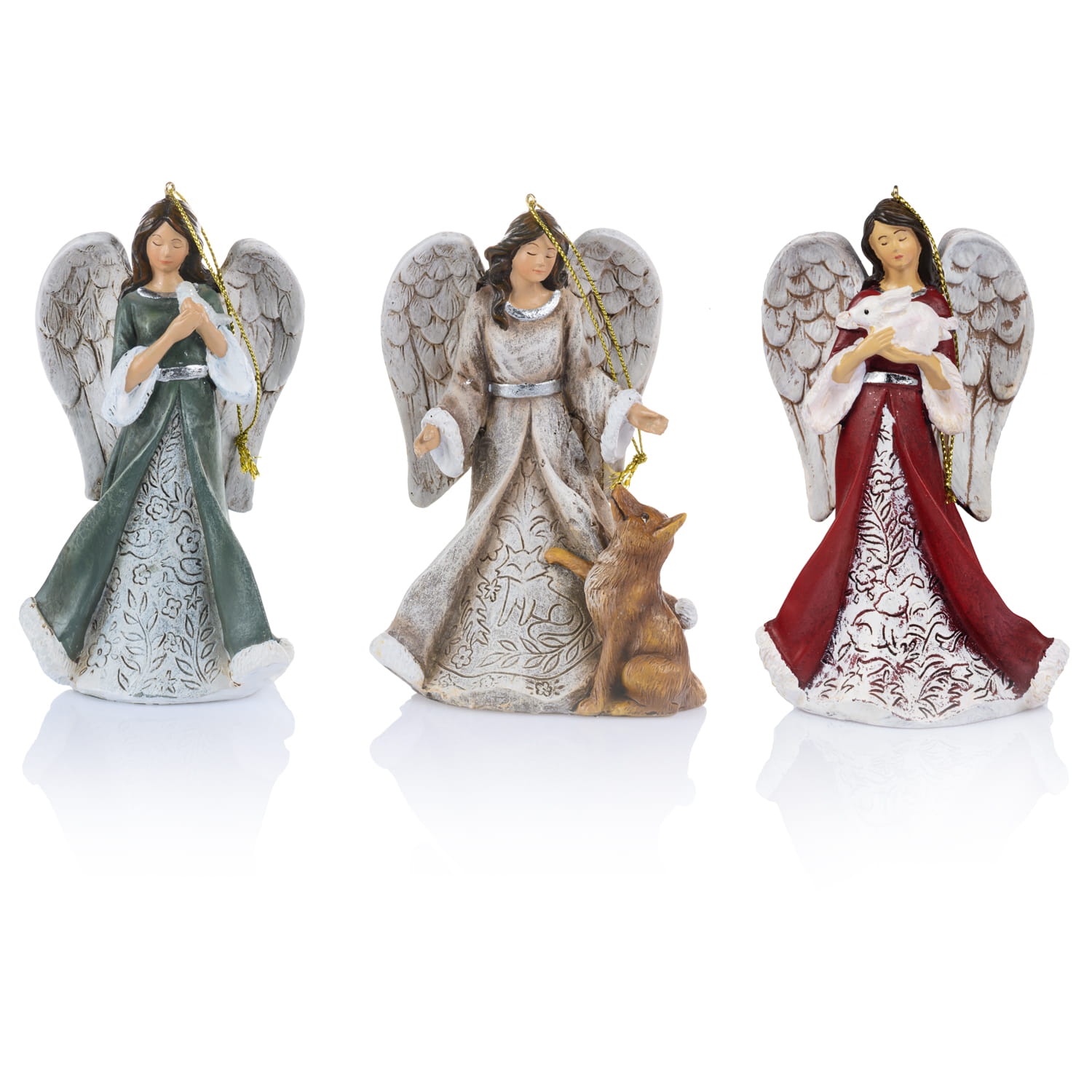 Figurka - Anioł ze Zwierzętami - Zawieszka na Choinkę - 12 cm - Decorato