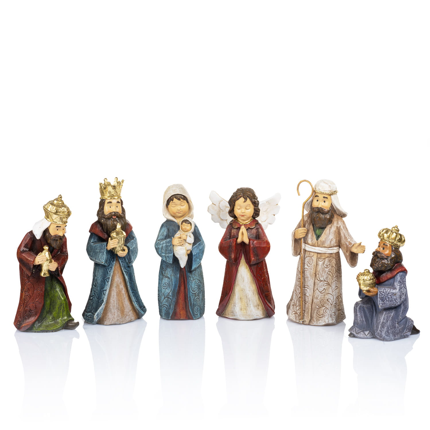 Szopka Bożonarodzeniowa - Zestaw 6 Bajkowych Figurek - Ręcznie Malowana - 19,5 cm - Decorato