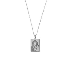 Naszyjnik Srebrny - Czarna Madonna - Matka Boża Częstochowska - Stal Szlachetna - Black Madonna - Zawieszka 3,3 Cm