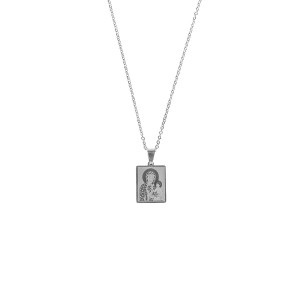 Naszyjnik Srebrny - Czarna Madonna - Matka Boża Częstochowska - Stal Szlachetna - Black Madonna - Zawieszka 2,3 Cm
