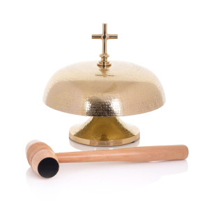 Gong pojedynczy - mosiądz - drewniany młotek - 21 cm