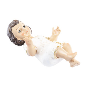 Dzieciątko Jezus W Białej Szatce Ze Złotymi Zdobieniami - Figurka Na Boże Narodzenie - 19 Cm