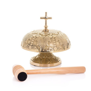 Gong pojedynczy - mosiądz - drewniany młotek - 23 cm