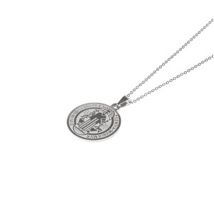 Naszyjnik Srebrny - Medalion - św. Benedykt - Acciaio - Zawieszka 3,5 Cm