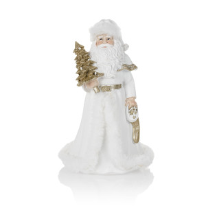 Figurka - Święty Mikołaj Z Choinką - Ręcznie Malowana - 23 Cm - Favola