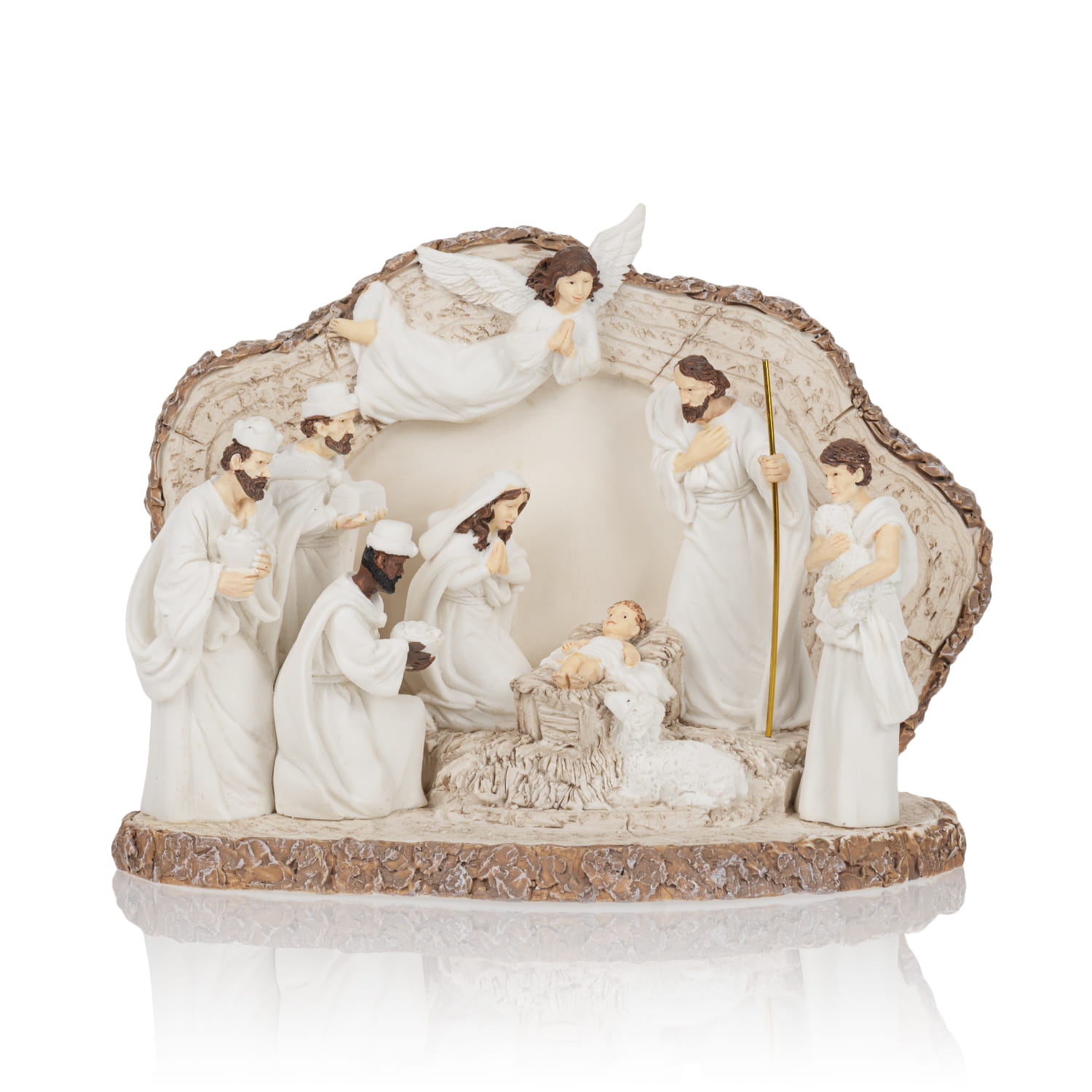 Szopka Bożonarodzeniowa - Biała Szopka Podświetlana - 12 cm - Bianco