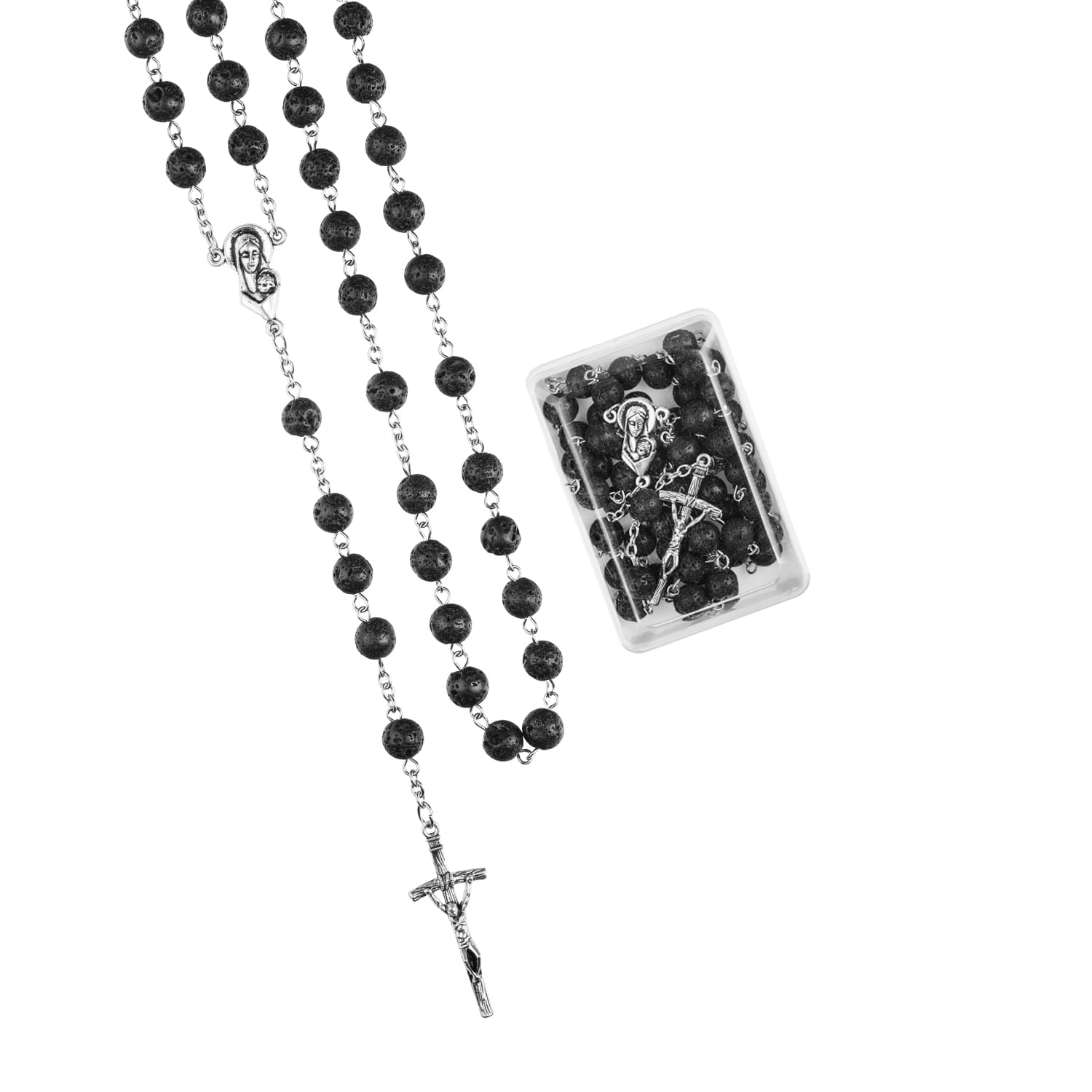 Różaniec - lawa wulkaniczna - 8 mm - kamień naturalny - pudełko