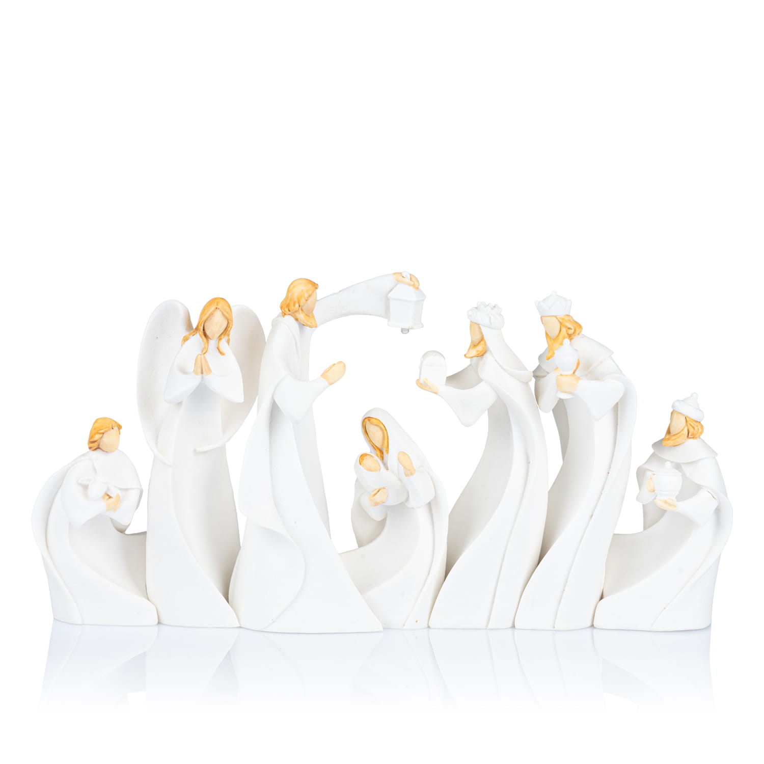 Szopka Bożonarodzeniowa - Zestaw 7 Białych Elementów - Podświetlana - 13 cm - Bianco