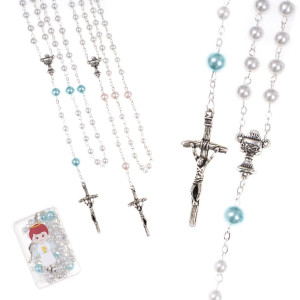Różaniec - Pierwsza Komunia Święta - 6 mm - szkło - perłowa powłoka - pudełko - R992-CA