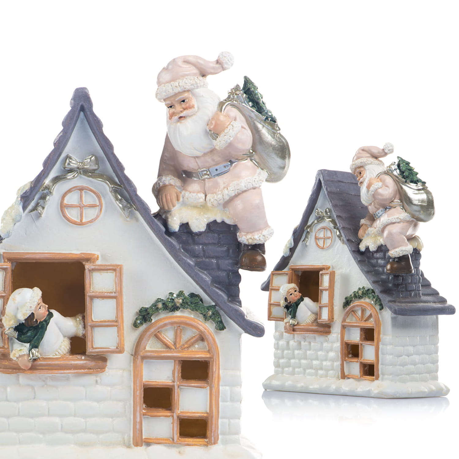 Figurka - Świąteczny Domek Z Mikołajem - Podświetlany - Ręcznie Malowana - 18 Cm - Favola