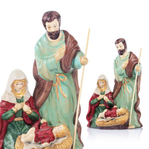 Szopka Bożonarodzeniowa - Święta Rodzina w Świątecznych Kolorach - 16,5 cm - Ceramico