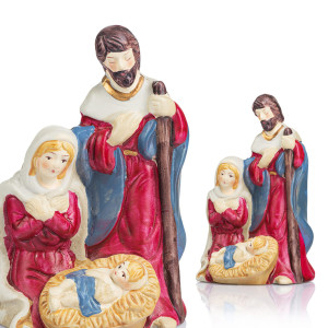 Szopka Bożonarodzeniowa - Święta Rodzina w Nasyconych Kolorach - 12 cm - Ceramico