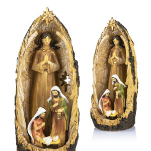 Szopka Bożonarodzeniowa - Święta Rodzina z Aniołem - 26 cm - Decorato