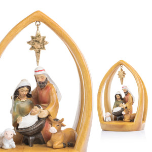 Szopka Bożonarodzeniowa - Święta Rodzina z Wiszącą Gwiazdką - 13 cm - Decorato