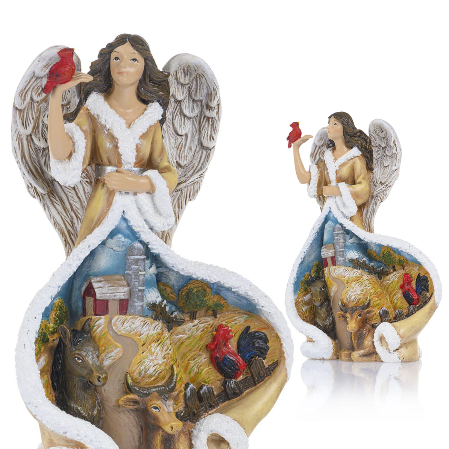 Figurka - Anioł ze Zwierzętami w Wiejskiej Scenerii - 23 cm - Decorato