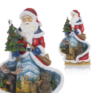 Figurka - Święty Mikołaj ze Zwierzętami Leśnymi i Choinką - 24 cm - Decorato
