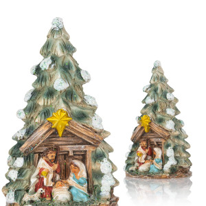 Szopka Bożonarodzeniowa - Święta Rodzina W Choince - Ręcznie Malowana - 8 Cm - Classic