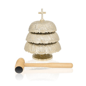 Gong potrójny - mosiądz - drewniany młotek - 33 cm