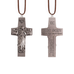 Naszyjnik - Krzyżyk - Dobry Pasterz - Pamiątka Bierzmowania - Krzyż Papieża Franciszka - Na Rzemyku - Zawieszka 10,5 cm