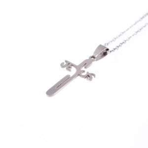 Naszyjnik Srebrny - Krzyżyk Z Napisem Jesus - Acciaio - Zawieszka 3,4 cm