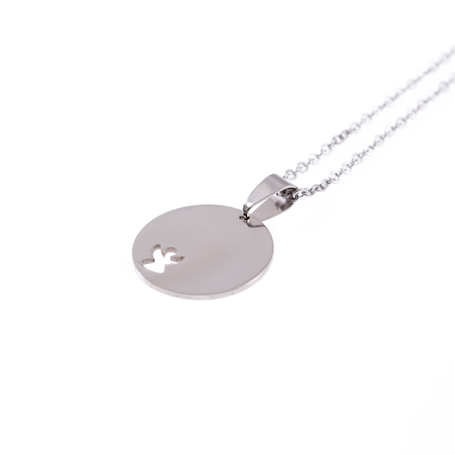 Naszyjnik Srebrny Z Okrągłą Zawieszką - Mini Aniołek - Acciaio - Zawieszka 2,2 cm