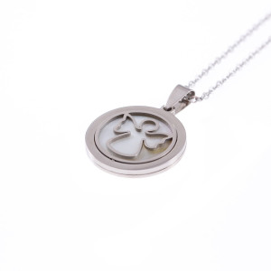 Naszyjnik Srebrny Z Masą Perłową - Aniołek - Acciaio - Zawieszka 2,8 cm