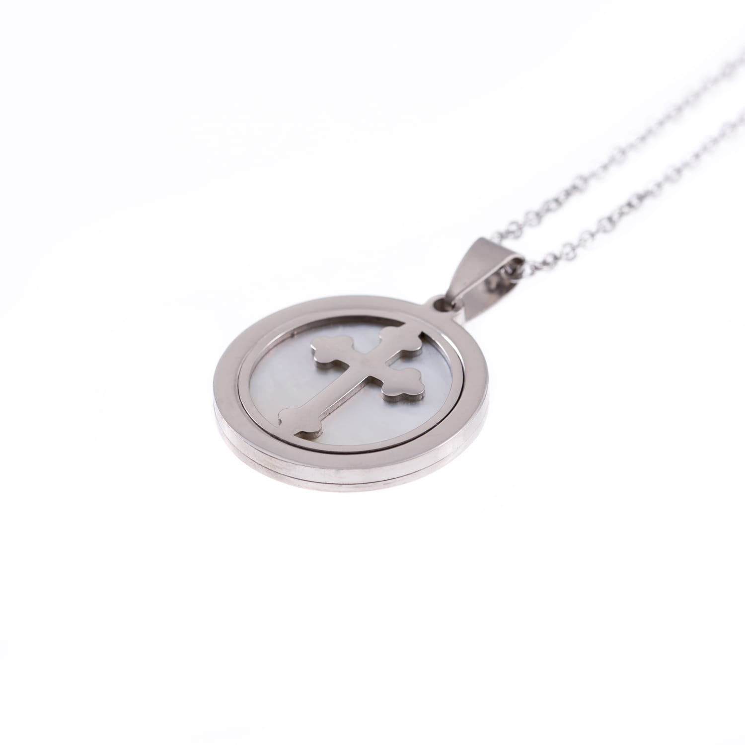 Naszyjnik Srebrny Z Masą Perłową - Krzyżyk - Acciaio - Zawieszka 2,8 cm
