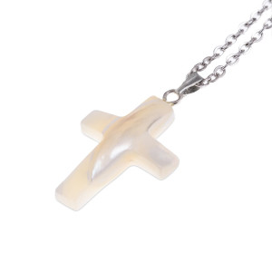 Naszyjnik - Krzyżyk z Masy Perłowej - Zawieszka 2,5 cm - Madreperla
