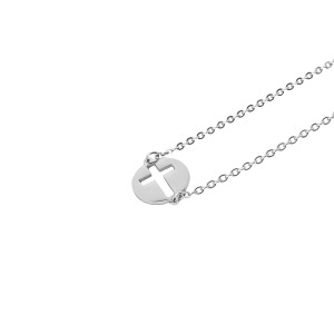 Naszyjnik Srebrny - Okrągła Zawieszka Z Krzyżem - Acciaio - Zawieszka 1,5 cm