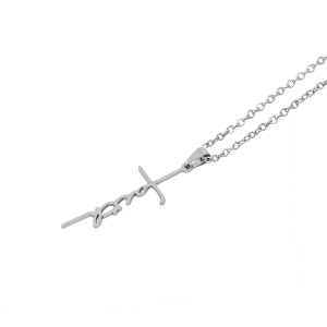 Naszyjnik Srebrny - Krzyż Z Napisem Faith - Acciaio - Zawieszka 4,4 cm