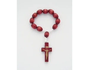 Różaniec drewniany 10 duży koralik bordo