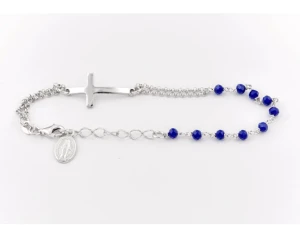 Bransoletka Religijna z Krzyżem Granatowe Koraliki
