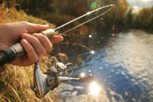 Fototapeta Wędkarstwo Autumn fishing spinning in his hand