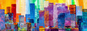 Fototapeta Pokój młodzieżowy Abstract painting of urban skyscrapers.