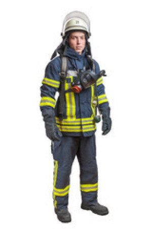 Fototapeta Straż Young fireman with a mask and an air pack on his back
