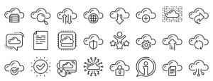 Fototapeta Informatyka Set of Hosting, Computing data and File storage icons. Cloud data and technology line icons. Archive, Download, Share cloud