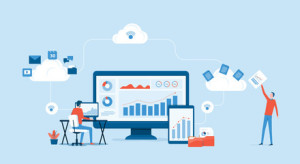 Fototapeta Informatyka flat vector business technology cloud computing service concept and with developer team working concept