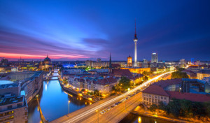 Fototapeta Berlin Berlin Skyline City Panorama with Traffic and Sunset