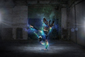 Fototapeta Breakdance B-boy performing some moves . Mixed media