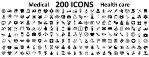 Fototapeta Medycyna Set 200 Medecine and Health flat icons. Collection health care medical sign icons – for stock