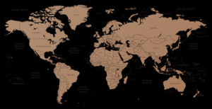 Fototapeta Mapa Świata High detailed copper-textured world map illustration with borders, oceans and countries.