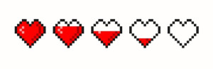 Fototapeta Gry komputerowe Pixel game life bar. Vector art 8 bit health heart bar. Gaming controller, symbols set.