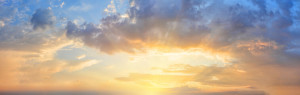 Fototapeta Wschód/zachód słońca Panorama of orange sunset sky with bright sun