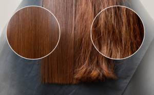 Fototapeta Fryzjerstwo Sick, cut and healthy hair care straightening. Before and after treatment