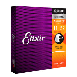 Powlekane Struny Elixir NanoWeb (11-52) 80|20 Bronze do Gitary Akustycznej
