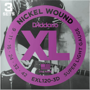 3-Pack Strun do Gitary Elektrycznej D'Addario EXL (09-42) Nickel Wound