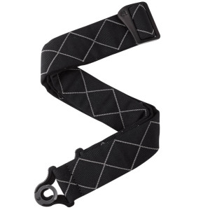 D'Addario Auto Lock Guitar Strap Black Padded Diamonds