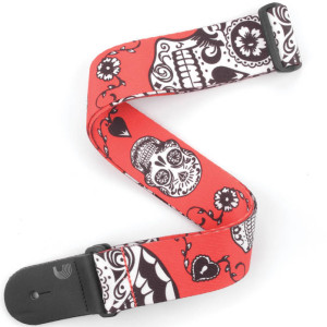 D'Addario Polyester Guitar Straps Sugar Skulls Red
