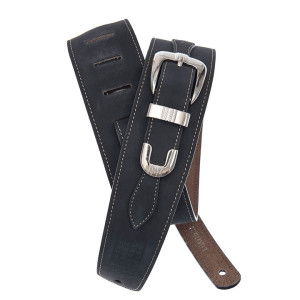 D'Addario Deluxe Leather Guitar Strap Belt Buckle Black
