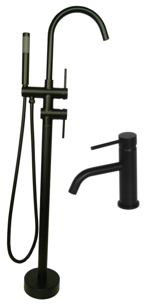 zestaw UNO BLACK bateria wannowa stojąca + umywalkowa CZARNA